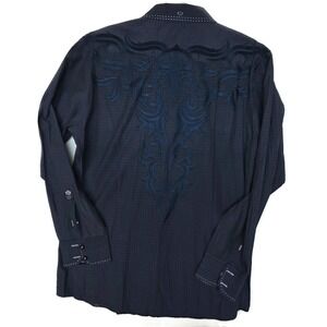 Roar Shirt Mens Large Blue Embroidered Long Sleeve Button Front Western Scroll